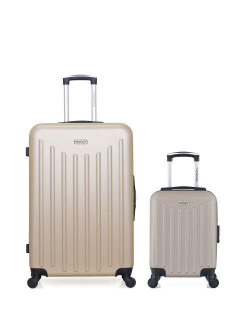 Lot de 2 - Valise grand format et valise cabine 4 roues simples Brooklyn beiges - L/XXS