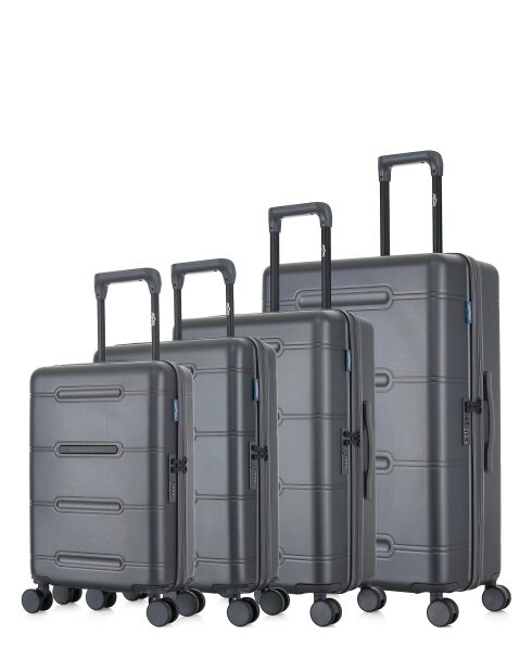 Lot de 4 valises 4 roues doubles Cleveland-O gris foncé - L/M/S/XS