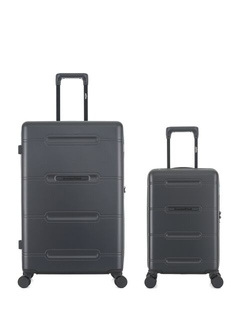 2er-Set — dunkelgrauer großer Cleveland-Koffer und 4-Rad-Doppelkabinenkoffer — L/XS