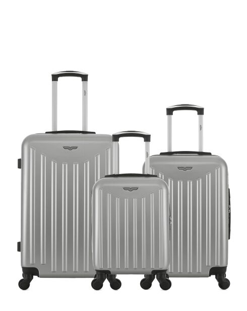 Set van 3 - Weekendkoffer en 2 grijze Brooklyn 4-wielige eenwielige cabinekoffers - M/S/XXS