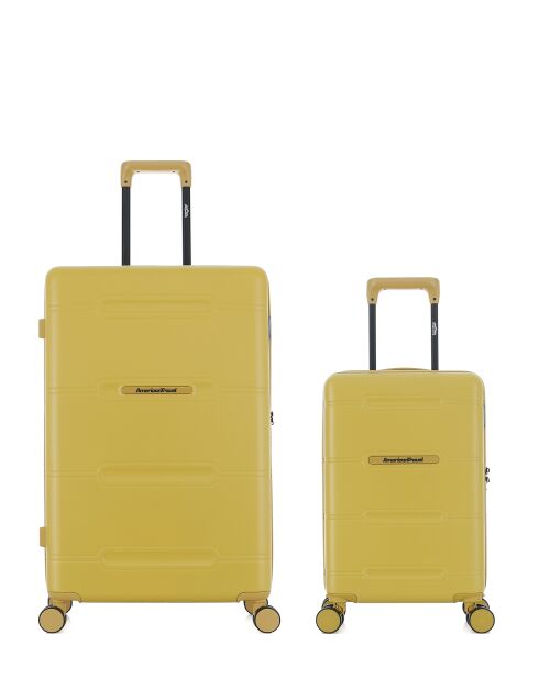 Lot de 2 - Valise grand format et valise cabine 4 roues doubles Cleveland jaune crème - L/XS