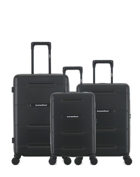 Lot de 3 - Valise weekend et 2 valises cabine 4 roues doubles Cleveland noires - M/S/XS