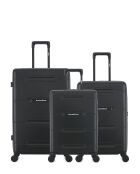 Lot de 3 - Valise grand format, valise weekend et valise cabine 4 roues doubles Cleveland noires - L/M/S