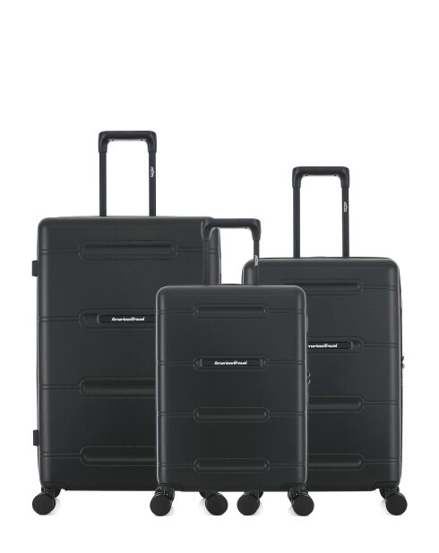Lot de 3 - Valise grand format, valise weekend et valise cabine 4 roues doubles Cleveland noires - L/M/S