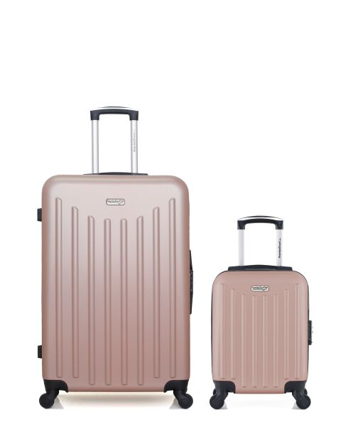 Lot de 2 - Valise grand format et valise cabine 4 roues simples Brooklyn rose doré - L/XXS