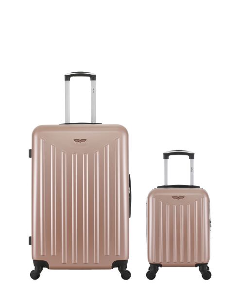 Lot de 2 - Valise grand format et valise cabine 4 roues simples Brooklyn rose doré - L/XXS