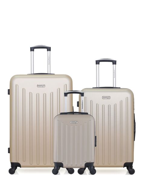 Lot de 3 - Valise grand format, Valise weekend et valise cabine 4 roues simples Brooklyn beiges - L/M/XXS