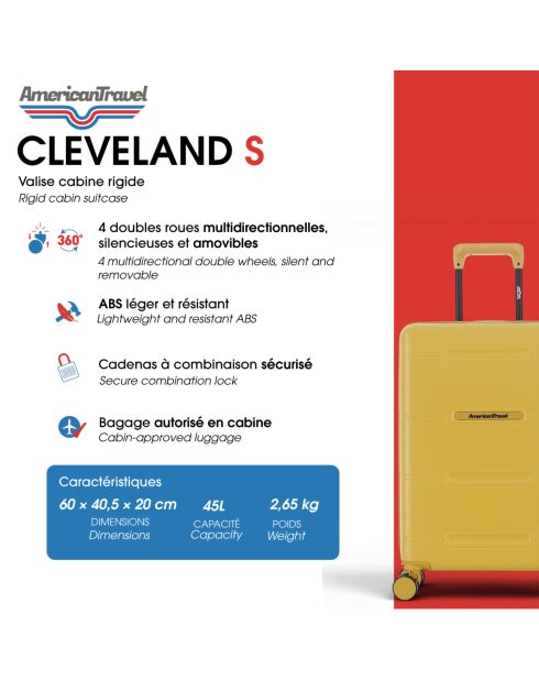 Valise Cabine S 4 roues doubles Cleveland noire - 40,5x60x20 cm