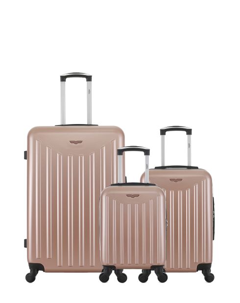 3er-Set — Großer Koffer und 2 einzelne Allrad-Kabinenkoffer Brooklyn Rotgold — L/S/XXS