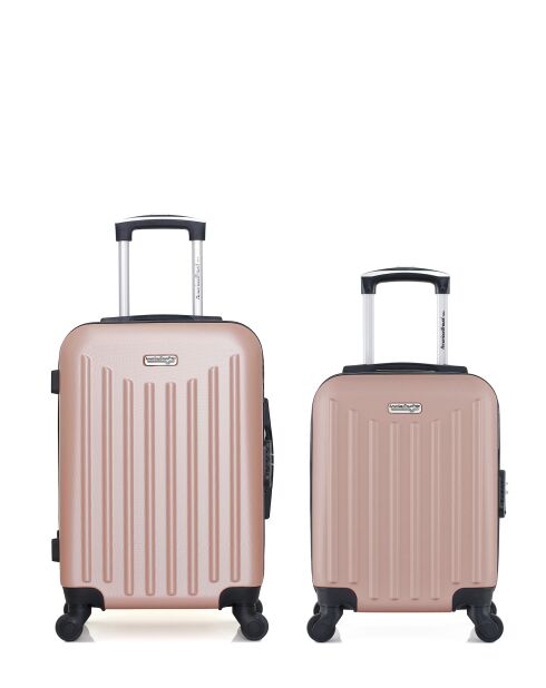 Lot de 2 valises cabine 4 roues simples Brooklyn rose doré - S/XXS