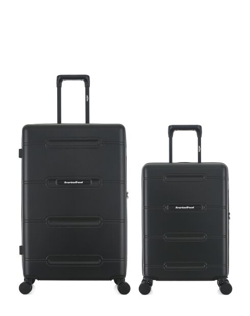 Lot de 2 - Valise grand format et valise cabine 4 roues doubles Cleveland noires - L/S