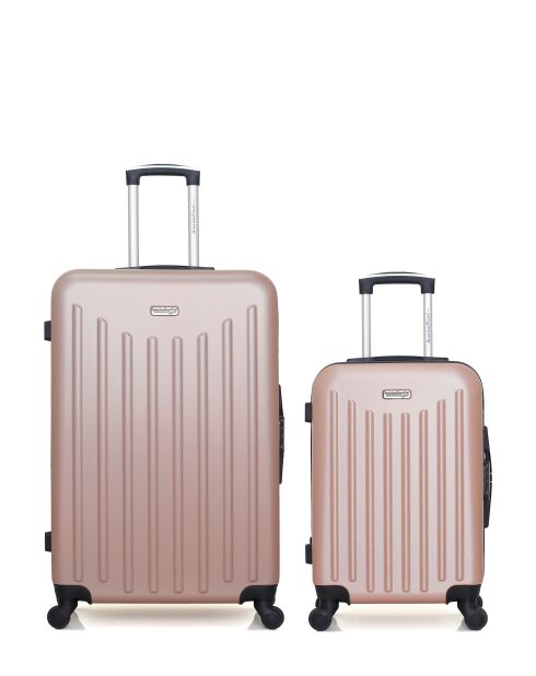 Lot de 2 - Valise grand format et valise cabine 4 roues simples Brooklyn rose doré - L/S