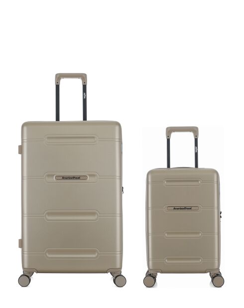 Lot de 2 - Valise grand format et valise cabine 4 roues doubles Cleveland beiges - L/XS