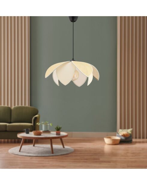Hazeran crèmekleurige kroonluchter met pioenroos - 55x48x20 cm