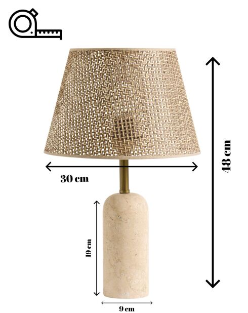 Lampe de table Hasır Sapkalı Traverten marron beige - 48x30x19 cm