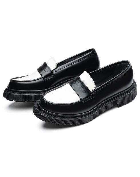Mocassins en cuir de veau noir/ivoire