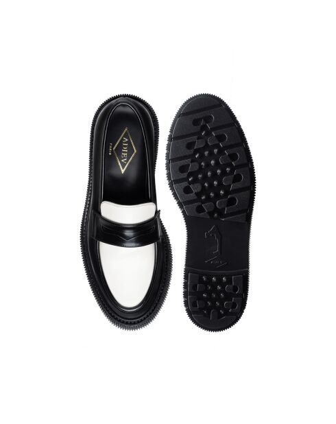 Mocassins en cuir de veau noir/ivoire