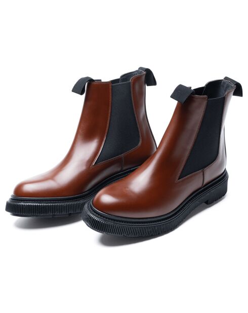 Bottes chelsea en cuir de veau marron/doré