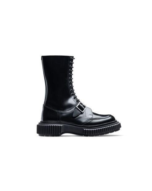 Bottes hautes à boucle en cuir et fermeture éclair noires