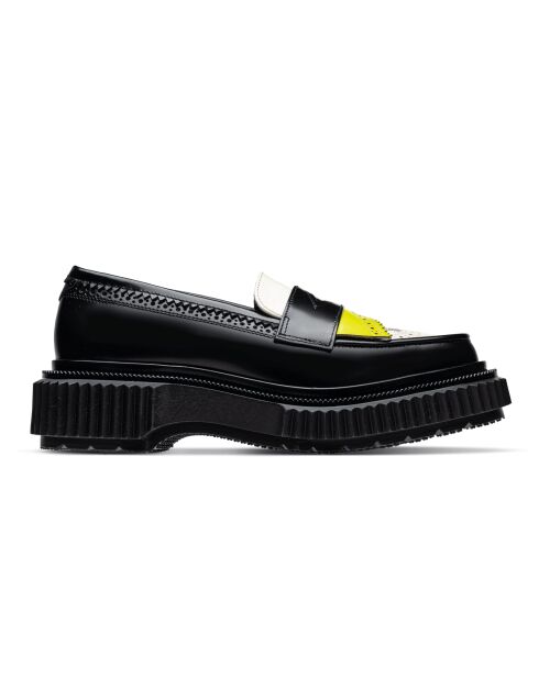 Mocassins en cuir noir/ivoire/citron