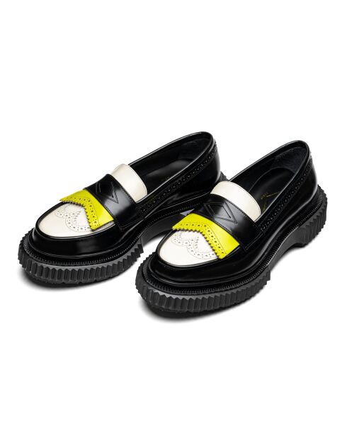 Mocassins en cuir noir/ivoire/citron