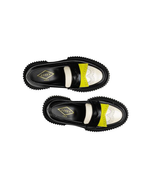 Mocassins en cuir noir/ivoire/citron
