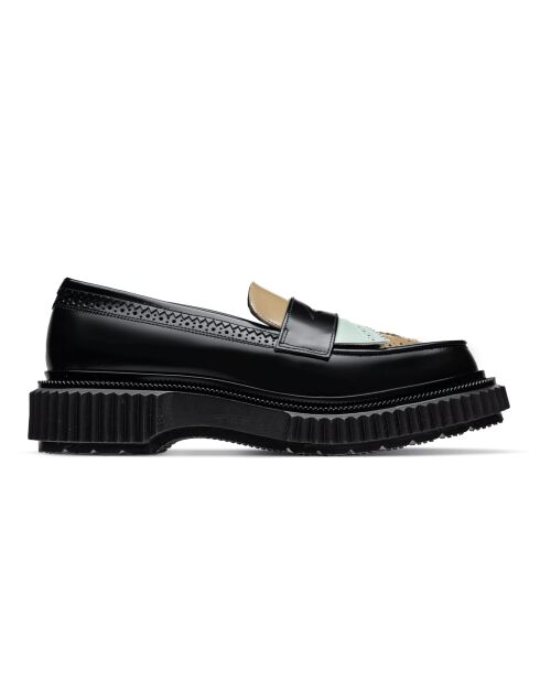 Mocassins en cuir noir/cappuccino/pistache