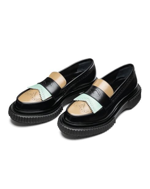 Mocassins en cuir noir/cappuccino/pistache