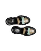 Mocasines de piel negra, capuchino y pistacho