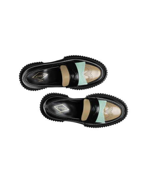 Mocassins en cuir noir/cappuccino/pistache