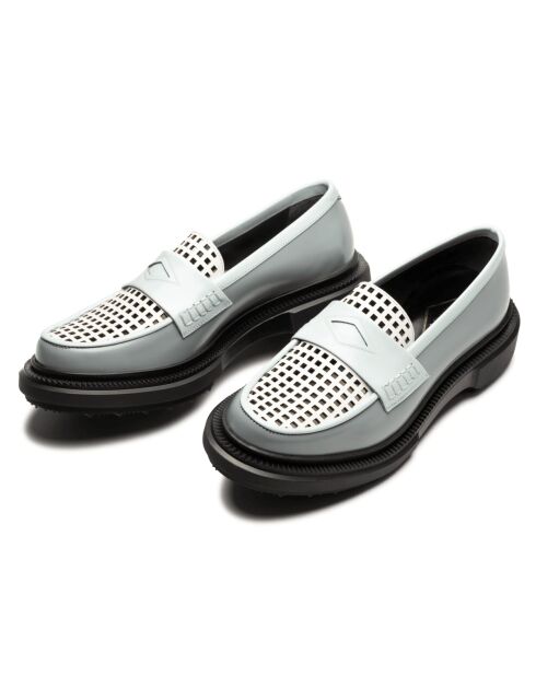 Mocassins en cuir blanc/bleu/gris