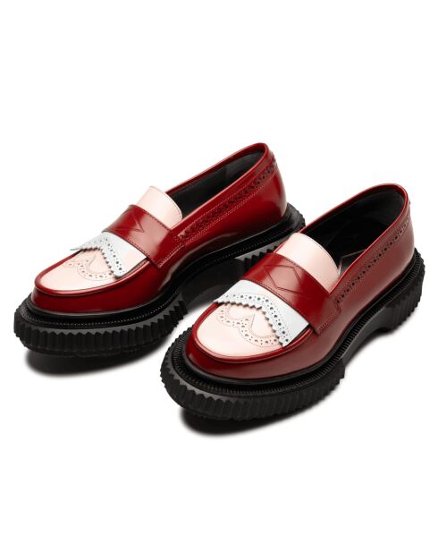 Mocassins en cuir rouge/rose/blanc