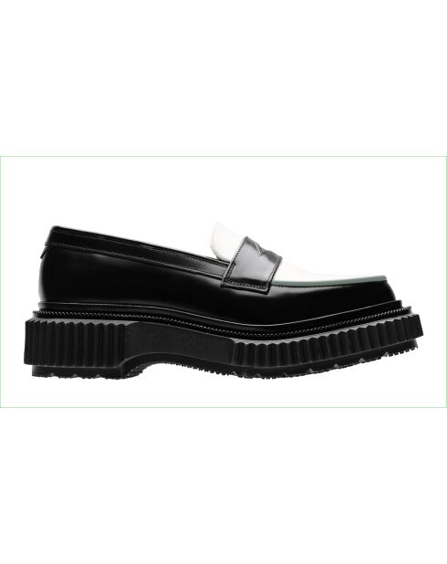 Mocassins en cuir noir/ivoire/pistache