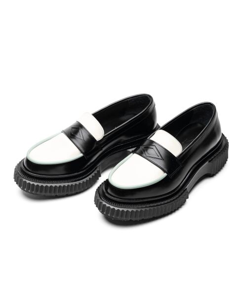 Mocassins en cuir noir/ivoire/pistache