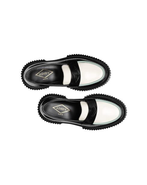 Mocassins en cuir noir/ivoire/pistache