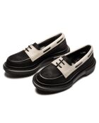 Derbies bateau en cuir noir/ivoire