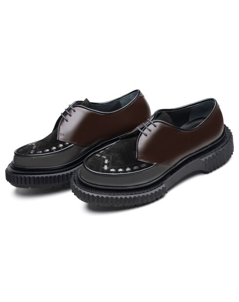 Derbies à lacets en cuir marron foncé/noir/asphalte