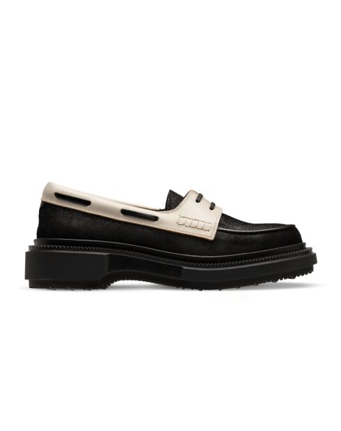 Derbies bateau en cuir noir/ivoire