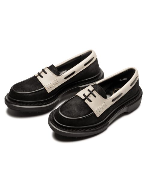 Derbies bateau en cuir noir/ivoire