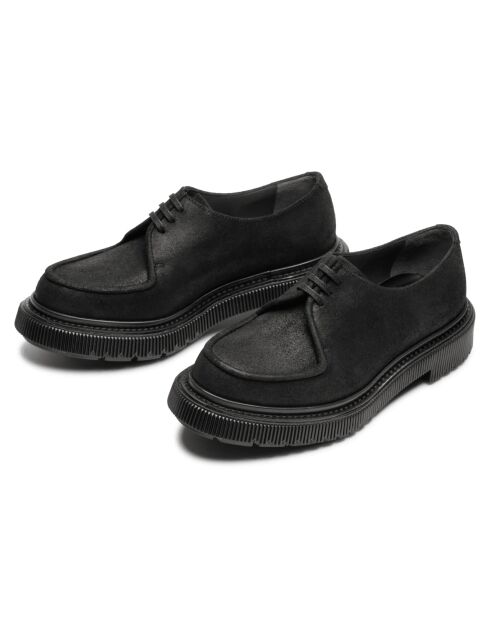 Derbies en cuir à lacets daim noir