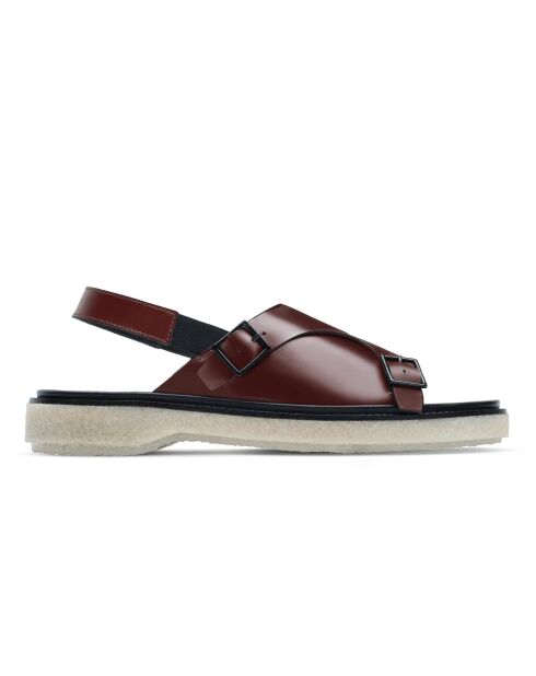 Braune goldfarbene Ledersandalen mit Schnalle