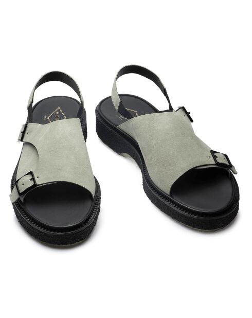 Sandalias con hebilla de piel gris gamuza