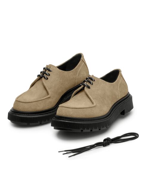 Derbies en cuir à lacets daim beige