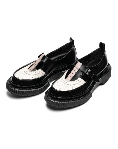 Baby's met gespen in zwart/ivoor/roze leer
