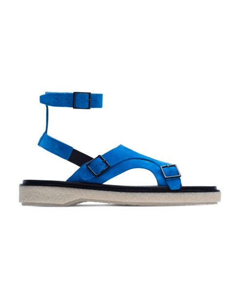 Sandales tropezian en cuir suède bleu électrique