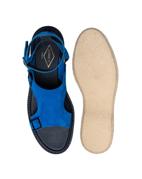 Sandales tropezian en cuir suède bleu électrique