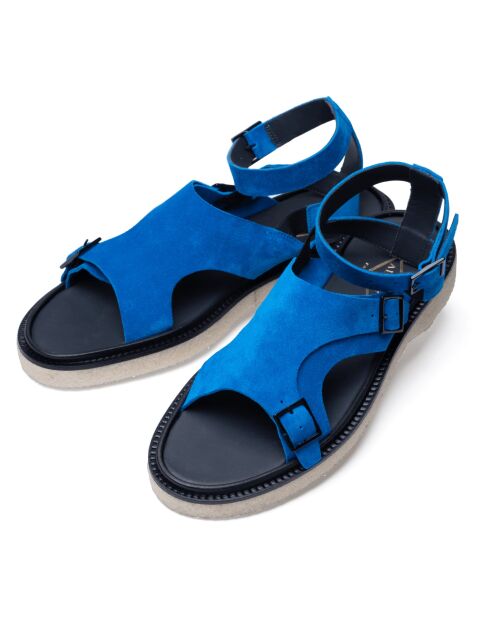 Sandales tropezian en cuir suède bleu électrique