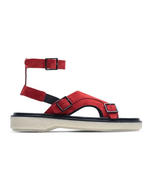 Sandalias con hebilla de piel tropeziana de ante rojo
