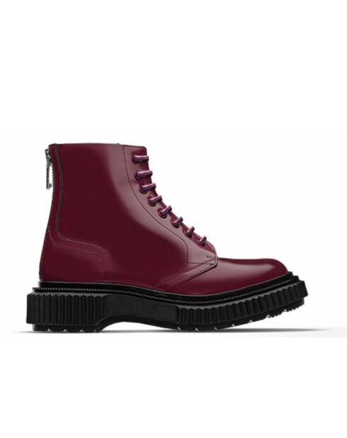Botas de piel burdeos con cordones y cremallera