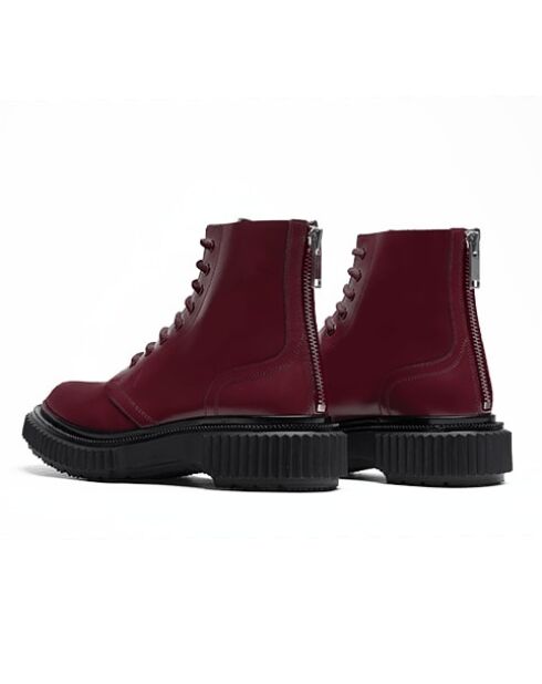 Botas de piel burdeos con cordones y cremallera